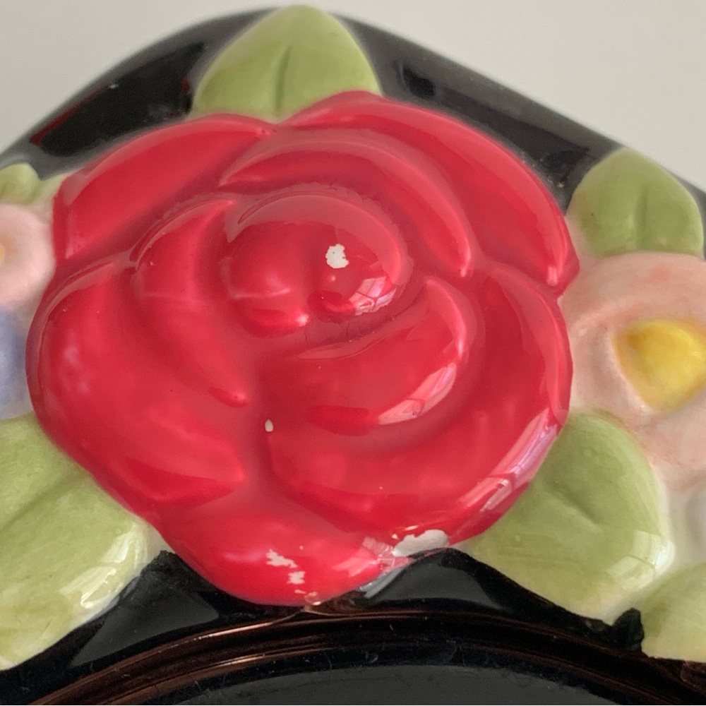 Mary Engelbreit Floral Saucer Coaster Vintage Y2k 2000 Black and Red Ceramic - Picture 11 of 11